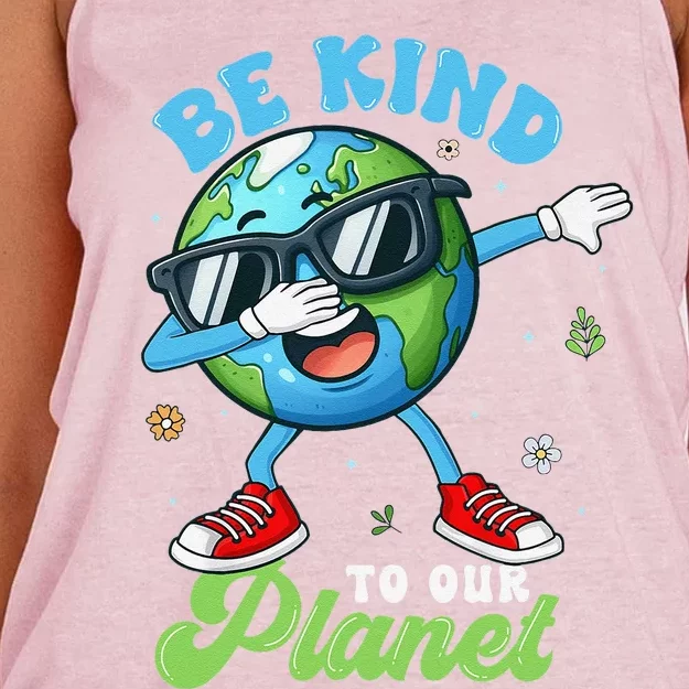 Dabbing Earth Be Kind To Our Planet Happy Earth Day 2024 Women's Knotted Racerback Tank