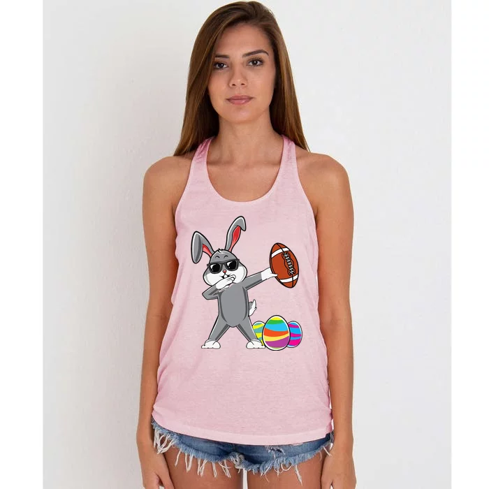 Dabbing Easter Bunny Rabbit Dab Football Player Eggs Cute Women's Knotted Racerback Tank