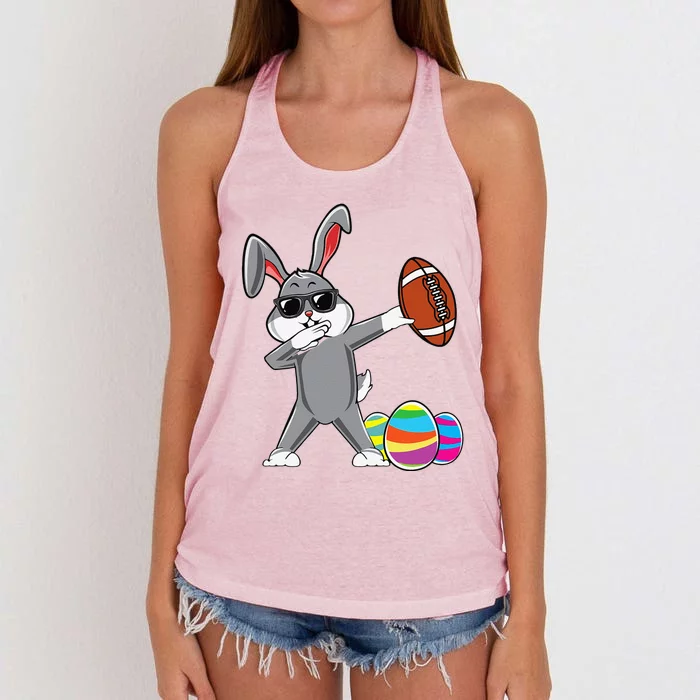 Dabbing Easter Bunny Rabbit Dab Football Player Eggs Cute Women's Knotted Racerback Tank