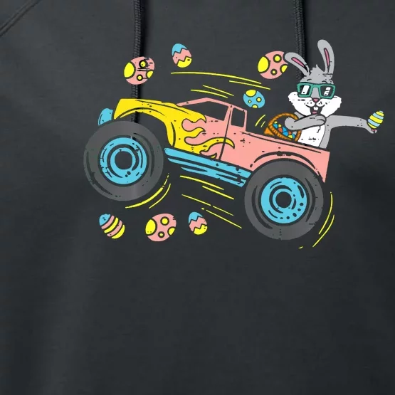 Dabbing Easter Bunny Happy Easter Monster Truck Lovers Performance Fleece Hoodie