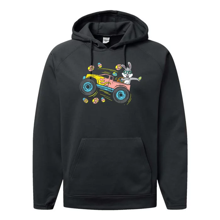 Dabbing Easter Bunny Happy Easter Monster Truck Lovers Performance Fleece Hoodie