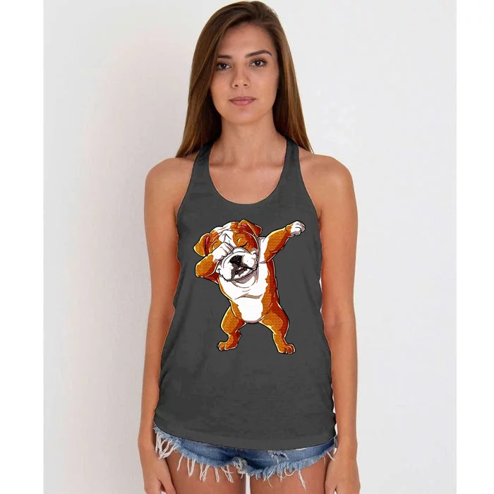 Dabbing English Bulldog Boy Dab Dance Puppy Lover Women's Knotted Racerback Tank