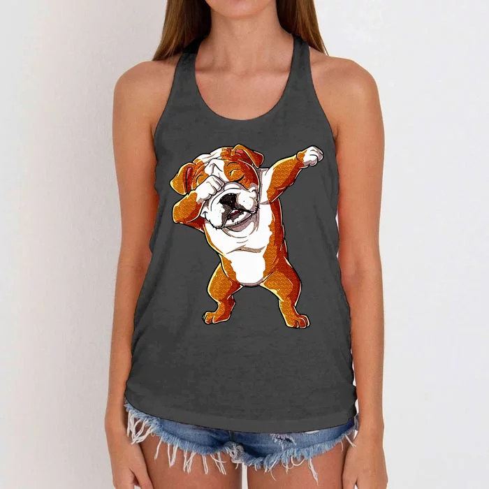 Dabbing English Bulldog Boy Dab Dance Puppy Lover Women's Knotted Racerback Tank