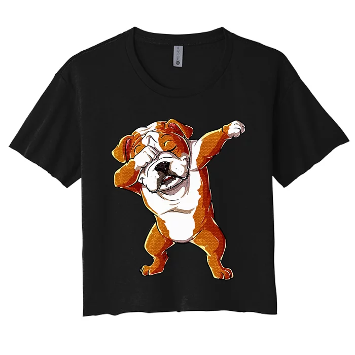 Dabbing English Bulldog Boy Dab Dance Puppy Lover Women's Crop Top Tee