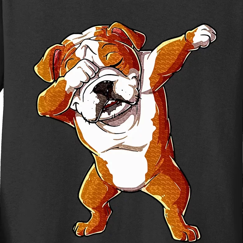 Dabbing English Bulldog Boy Dab Dance Puppy Lover Kids Long Sleeve Shirt