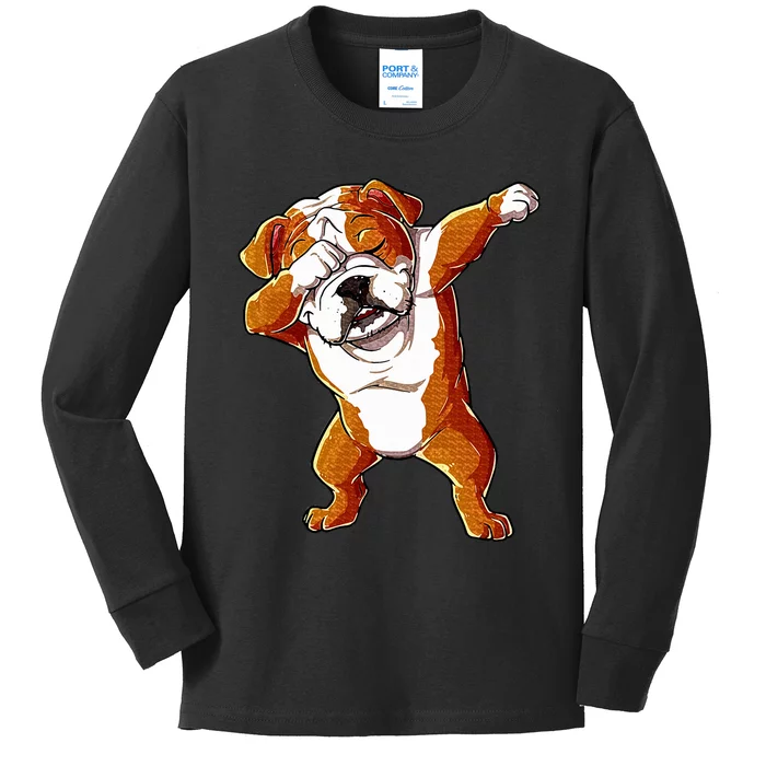 Dabbing English Bulldog Boy Dab Dance Puppy Lover Kids Long Sleeve Shirt