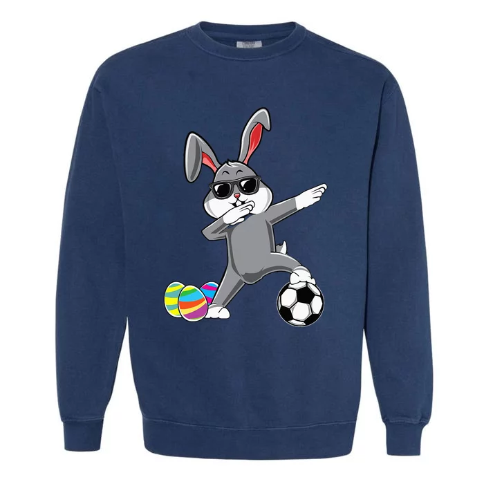 Dabbing Easter Bunny Rabbit Dab Soccer Player Garment-Dyed Sweatshirt