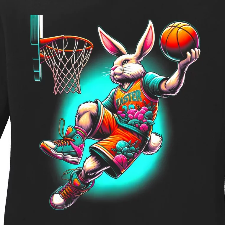 Dunk Easter Bunny Basketball Ladies Long Sleeve Shirt