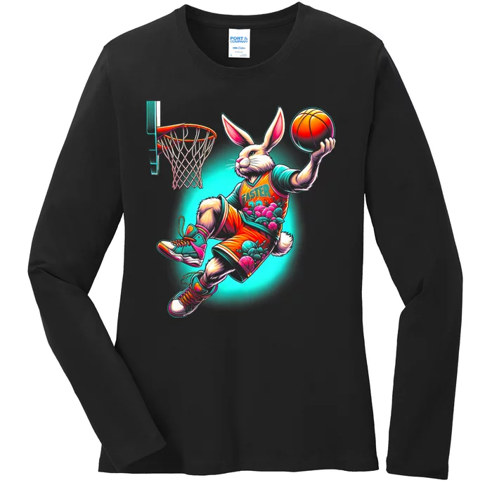 Dunk Easter Bunny Basketball Ladies Long Sleeve Shirt