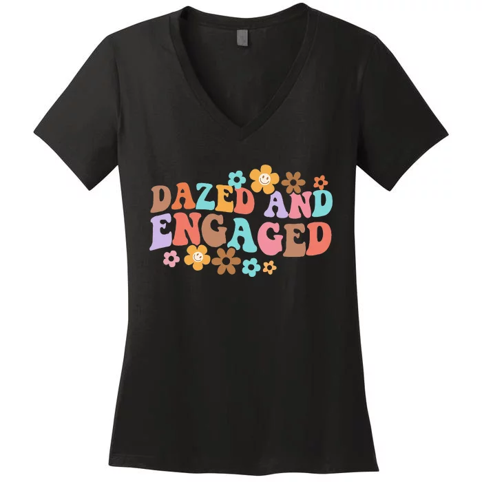 Dazed & Engaged Bride To Be Groovy Retro Bachelorette Party Women's V-Neck T-Shirt