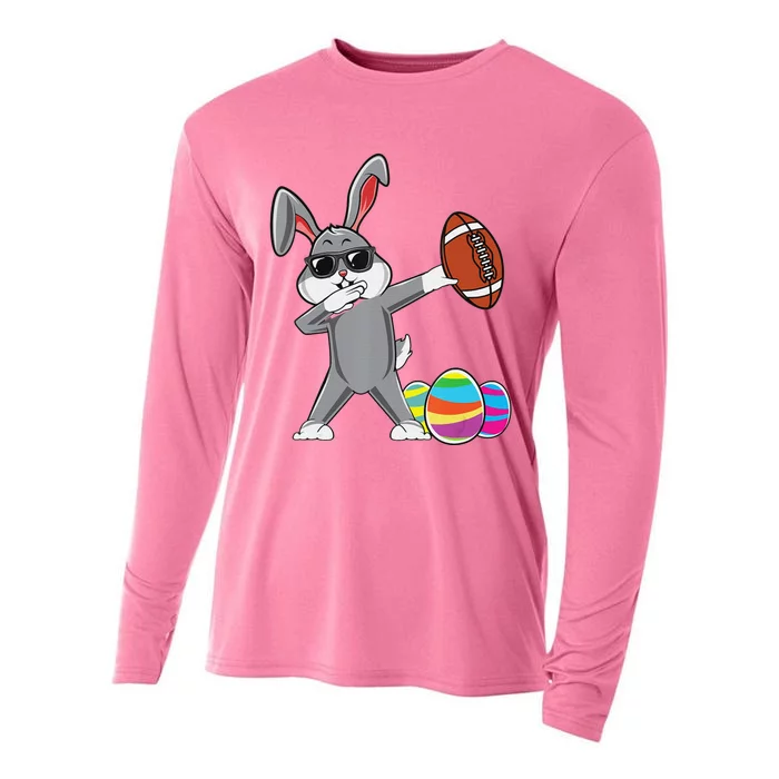 Dabbing Easter Bunny Rabbit Dab Football Player Eggs Cute Cooling Performance Long Sleeve Crew