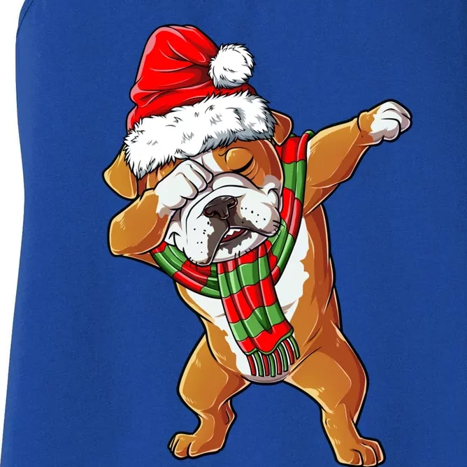 Dabbing English Bulldog Santa Christmas Funny Gift Boys Xmas Gift Women's Racerback Tank