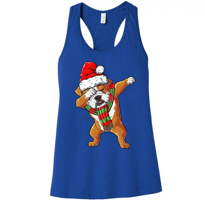 Dabbing English Bulldog Santa Christmas Funny Gift Boys Xmas Gift Women's Racerback Tank