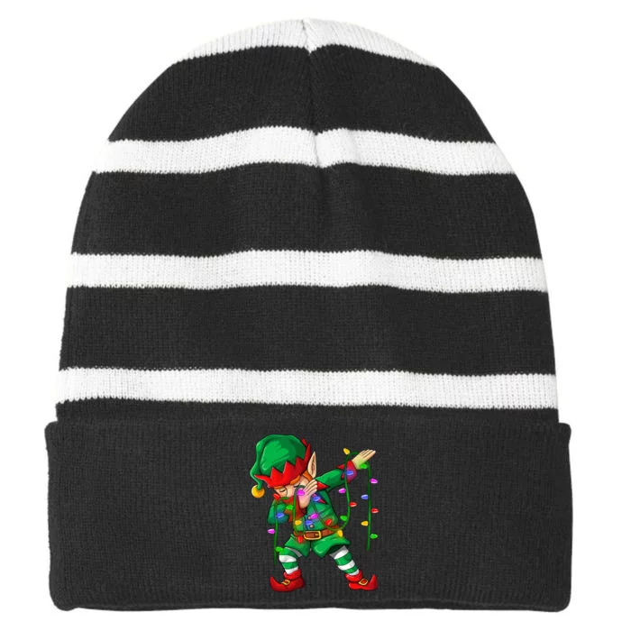 Dabbing Elf Costume Christmas Squad Striped Beanie with Solid Band