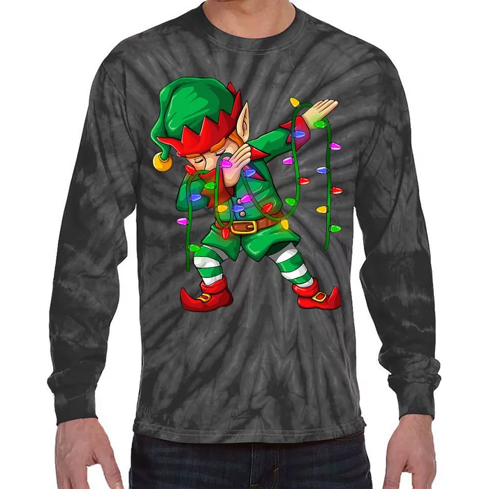 Dabbing Elf Costume Christmas Squad Tie-Dye Long Sleeve Shirt