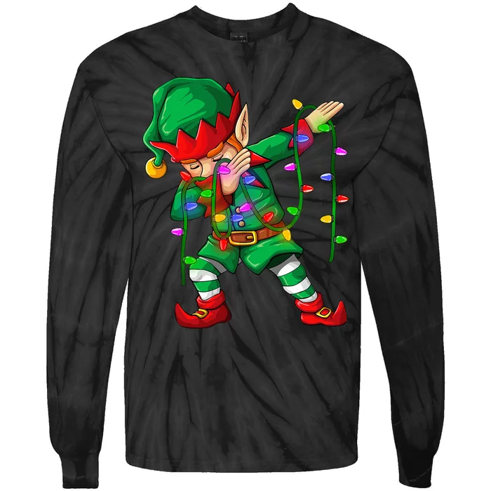 Dabbing Elf Costume Christmas Squad Tie-Dye Long Sleeve Shirt