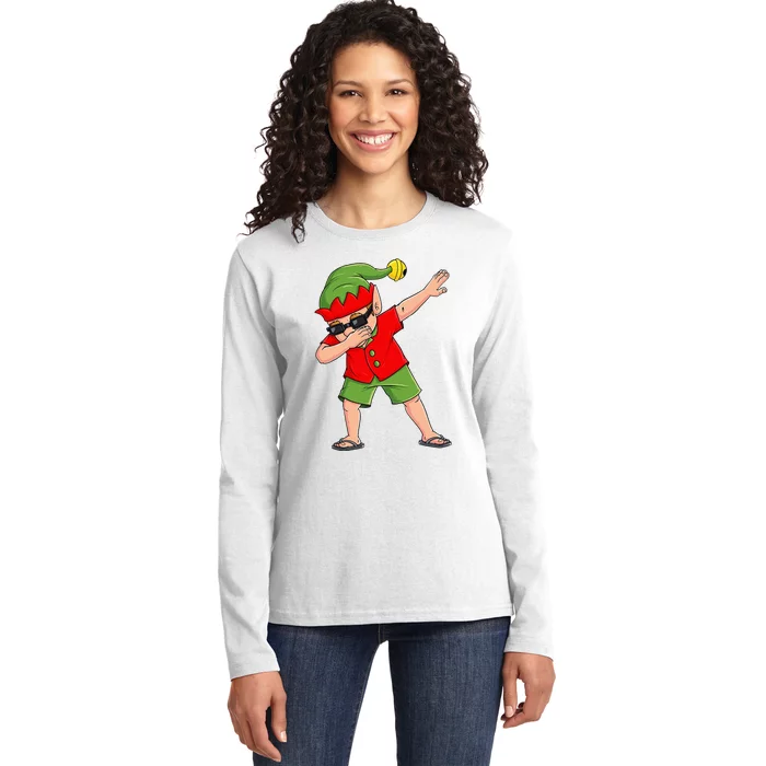 Dabbing Elf Christmas In July Summer Xmas Dab Ladies Long Sleeve Shirt