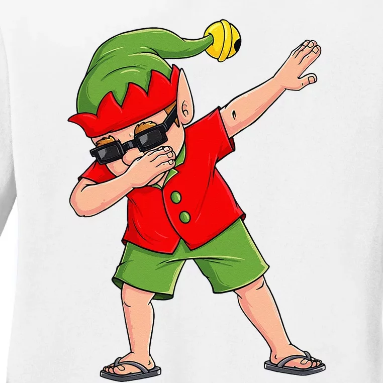 Dabbing Elf Christmas In July Summer Xmas Dab Ladies Long Sleeve Shirt