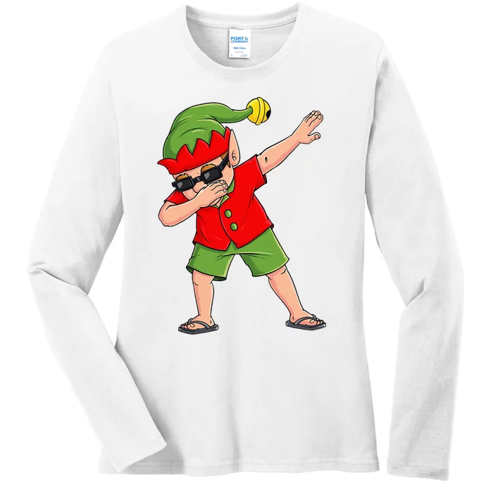 Dabbing Elf Christmas In July Summer Xmas Dab Ladies Long Sleeve Shirt