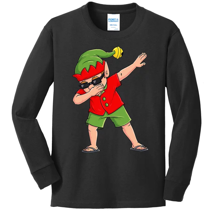 Dabbing Elf Christmas In July Summer Xmas Dab Kids Long Sleeve Shirt