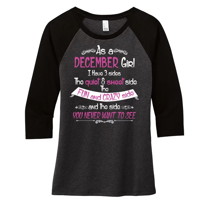 December Girl Sweet But Crazy Funny Birthday Women's Tri-Blend 3/4-Sleeve Raglan Shirt