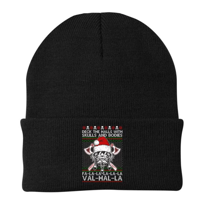 Deck The Halls Skulls Bodies Vikings Santa Ugly Christmas Sweater Knit Cap Winter Beanie