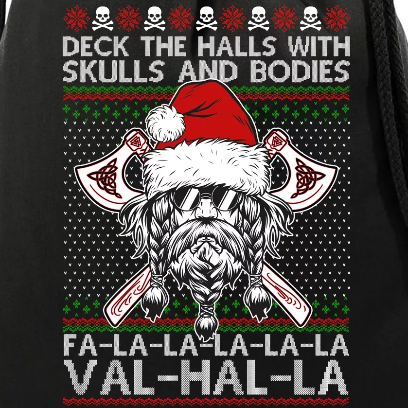 Deck The Halls Skulls Bodies Vikings Santa Ugly Christmas Sweater Drawstring Bag