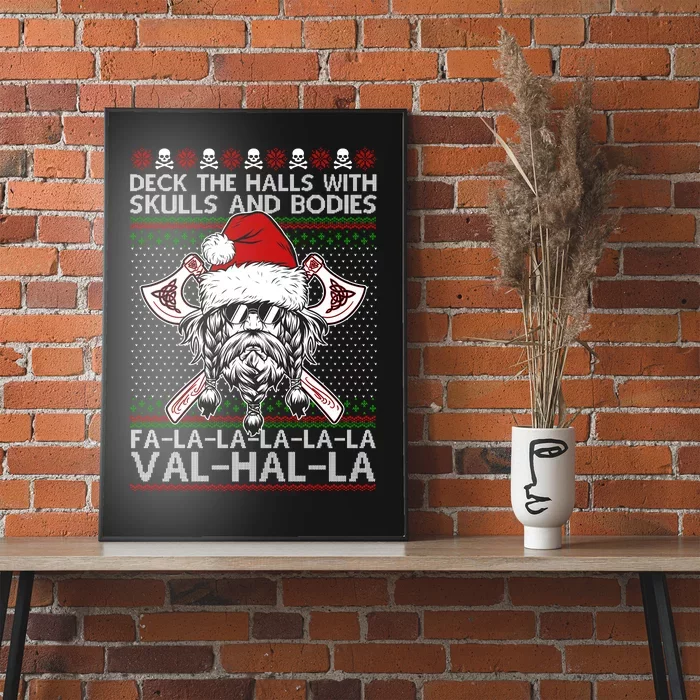 Deck The Halls Skulls Bodies Vikings Santa Ugly Christmas Sweater Poster