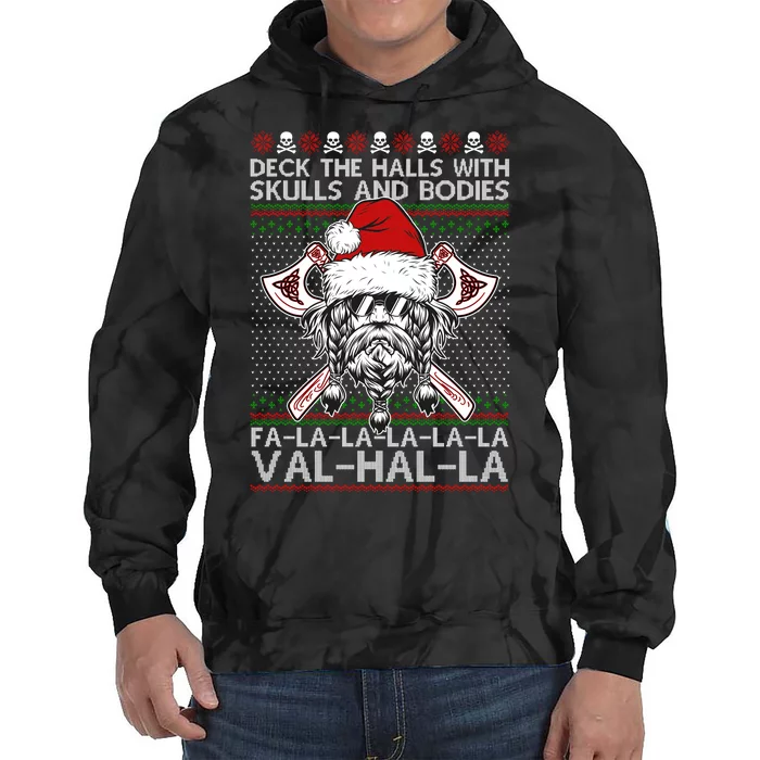 Deck The Halls Skulls Bodies Vikings Santa Ugly Christmas Sweater Tie Dye Hoodie