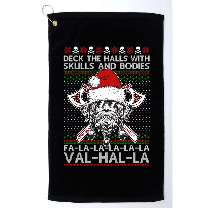 Deck The Halls Skulls Bodies Vikings Santa Ugly Christmas Sweater Platinum Collection Golf Towel