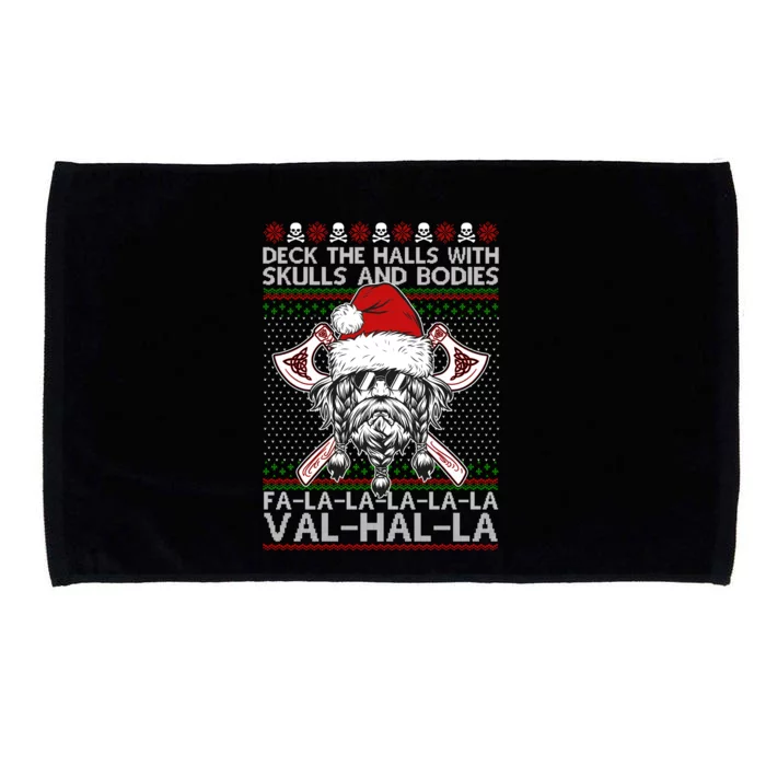 Deck The Halls Skulls Bodies Vikings Santa Ugly Christmas Sweater Microfiber Hand Towel