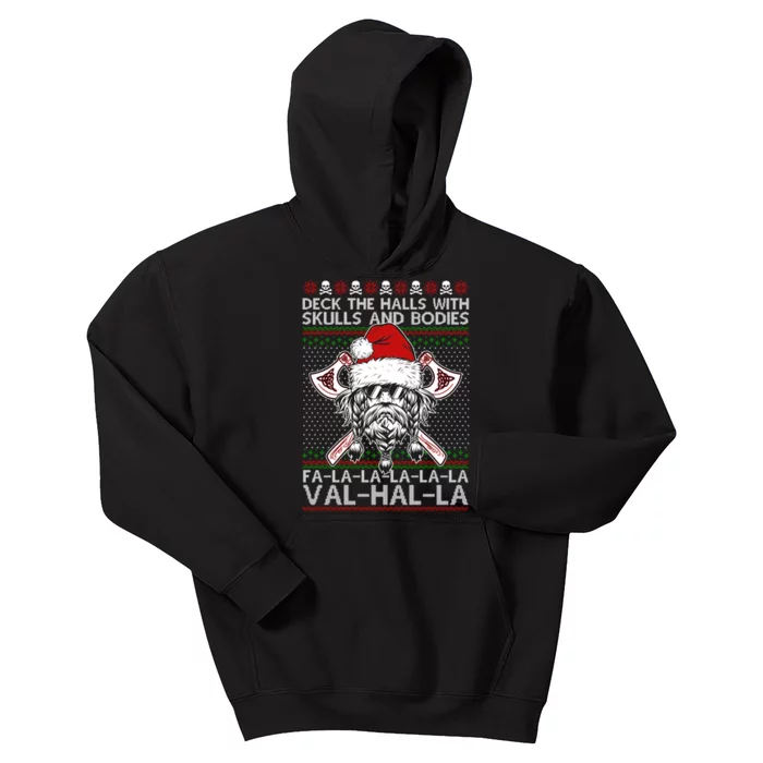 Deck The Halls Skulls Bodies Vikings Santa Ugly Christmas Sweater Kids Hoodie