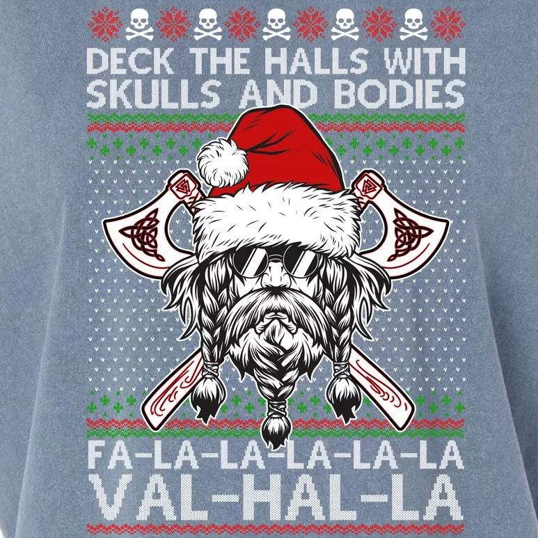 Deck The Halls Skulls Bodies Vikings Santa Ugly Christmas Sweater Garment-Dyed Women's Muscle Tee