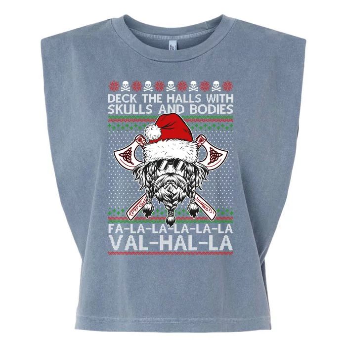 Deck The Halls Skulls Bodies Vikings Santa Ugly Christmas Sweater Garment-Dyed Women's Muscle Tee