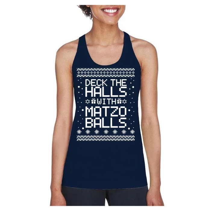 Deck The Halls With Matzo Balls Funny Hanukkah Ugly Women's Racerback Tank