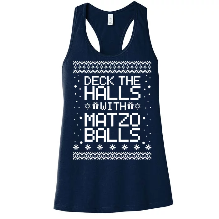 Deck The Halls With Matzo Balls Funny Hanukkah Ugly Women's Racerback Tank