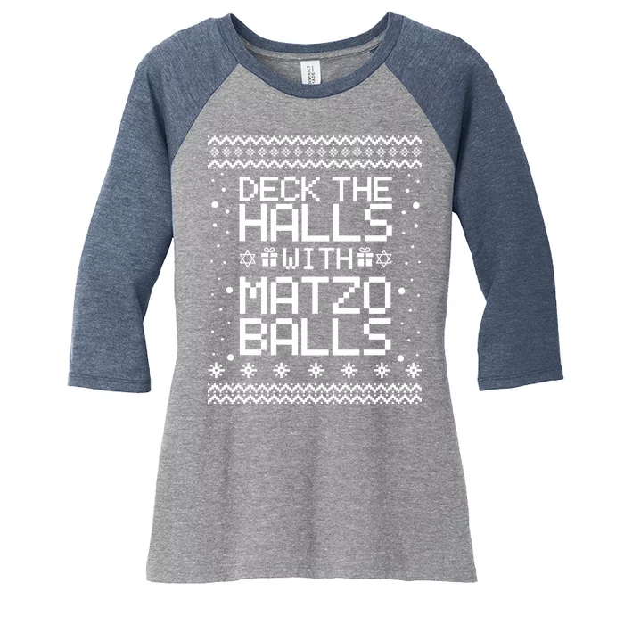 Deck The Halls With Matzo Balls Funny Hanukkah Ugly Women's Tri-Blend 3/4-Sleeve Raglan Shirt