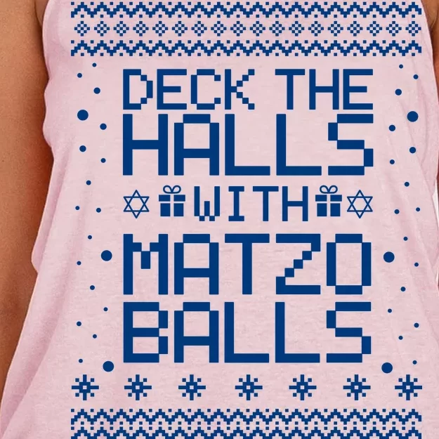 Deck The Halls With Matzo Balls Funny Hanukkah Ugly Women's Knotted Racerback Tank