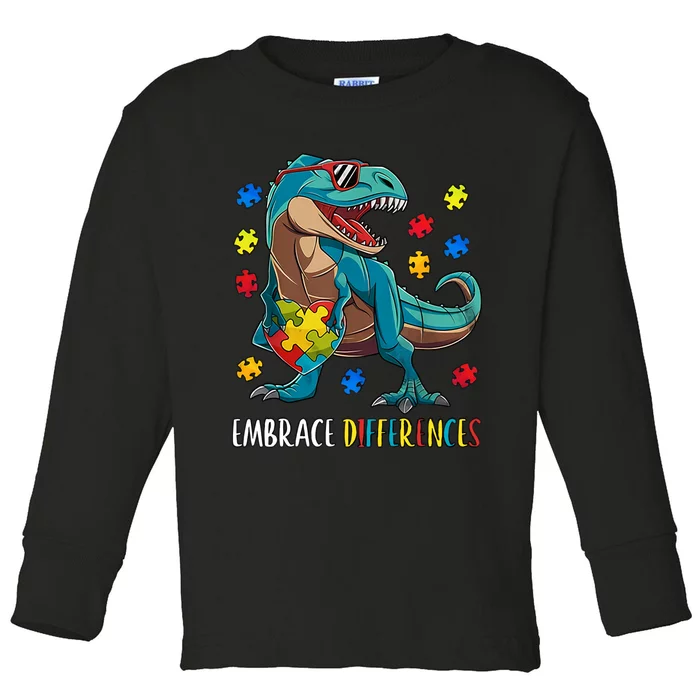 Dinosaur Embrace Differences Autism Awareness Dinosaur Toddler Long Sleeve Shirt