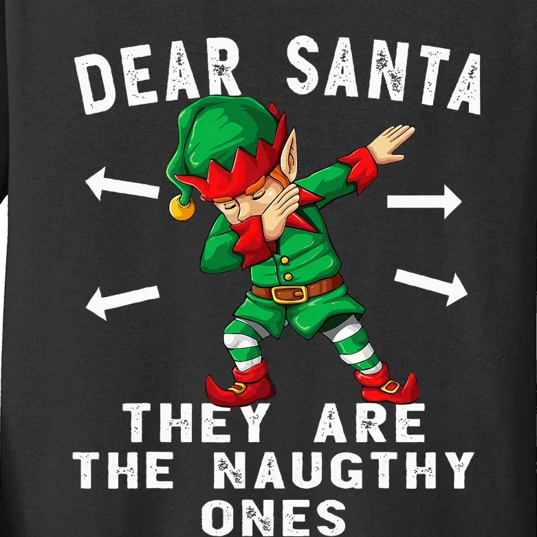 Dabbing Elf  Dear Santa They Are The Naughty Ones Xmas Kids Long Sleeve Shirt