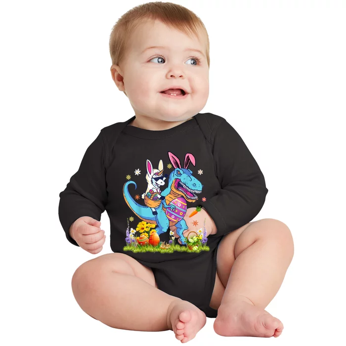 Dinosaur Easter Day Unicorn Riding Trex Bunny Costume Baby Long Sleeve Bodysuit