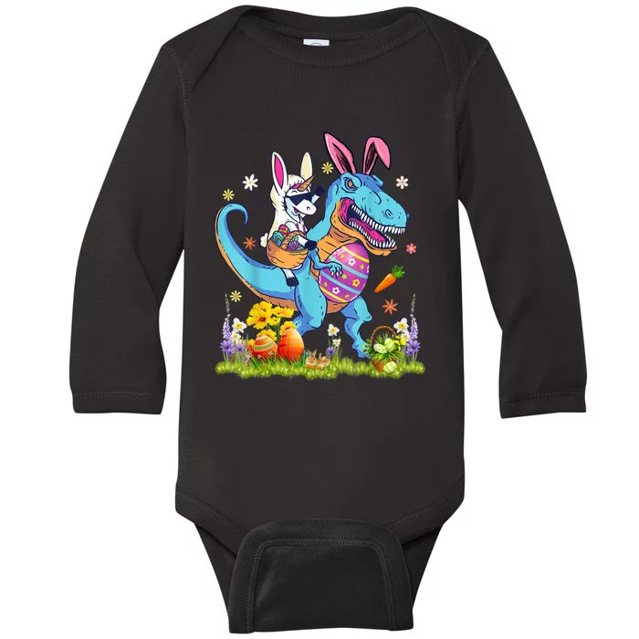 Dinosaur Easter Day Unicorn Riding Trex Bunny Costume Baby Long Sleeve Bodysuit