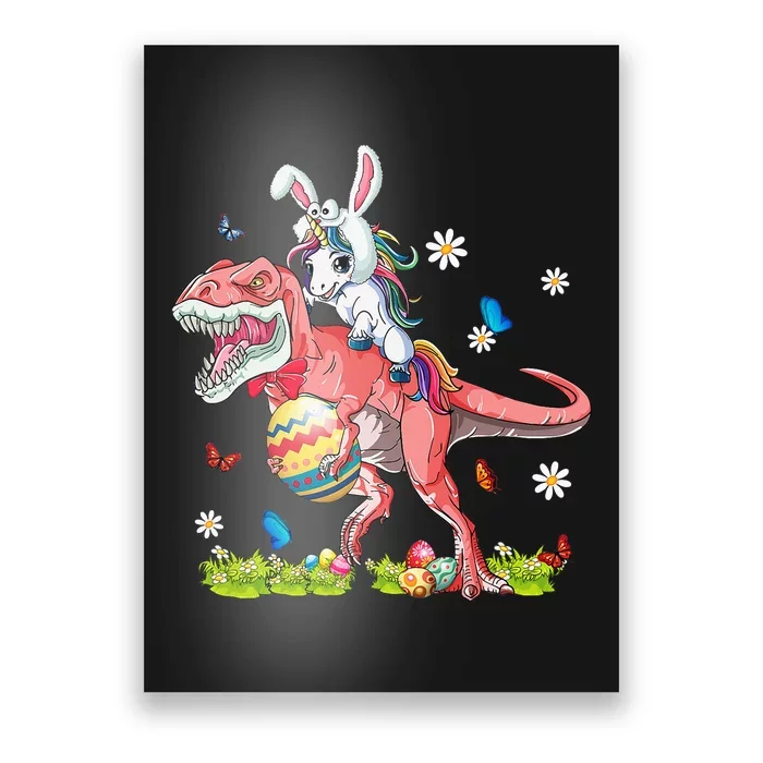 Dinosaur Easter Day Unicorn Riding T-rex Bunny Costume Gift Poster