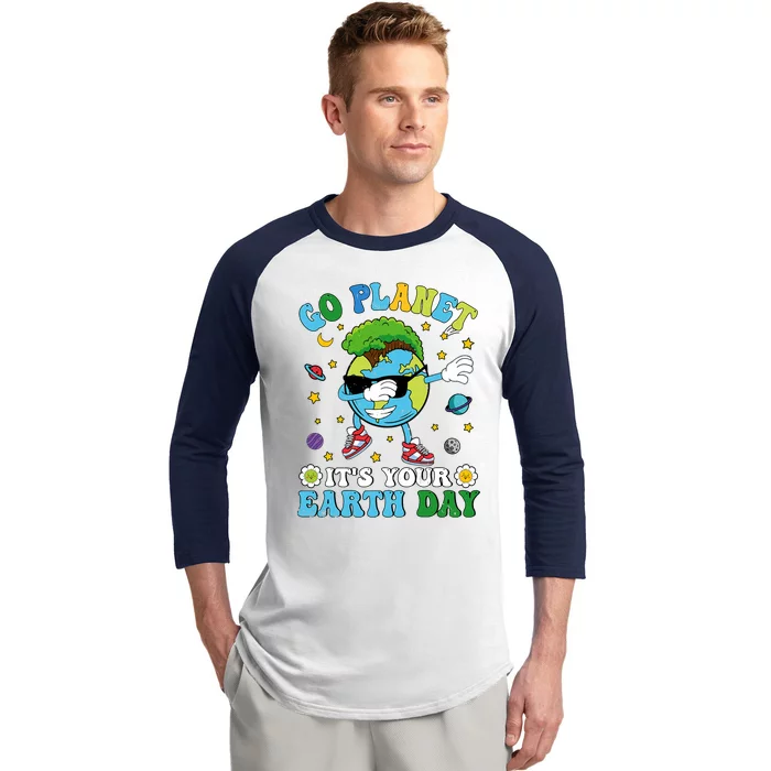 Dabbing Earth Day 2024 Groovy Go Planet ItS Your Earth Day Baseball Sleeve Shirt