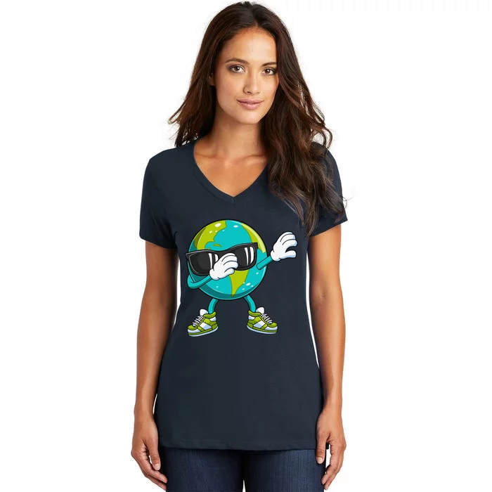 Dabbing Earth Day Dab Dance Gift Women's V-Neck T-Shirt