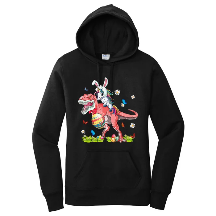 Dinosaur Easter Day Unicorn Riding Trex Funny Unicorn Women's Pullover Hoodie