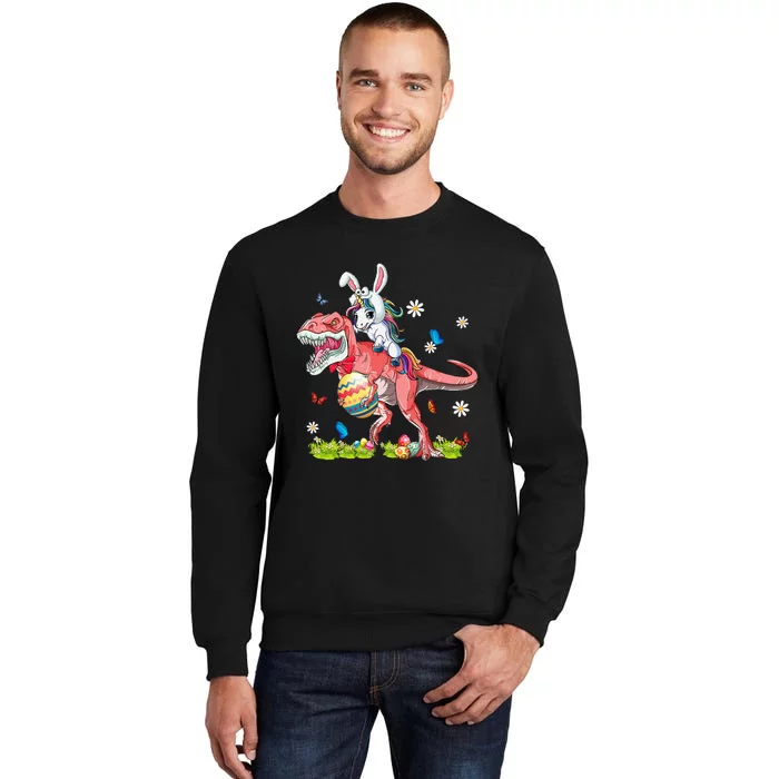 Dinosaur Easter Day Unicorn Riding Trex Funny Unicorn Tall Sweatshirt