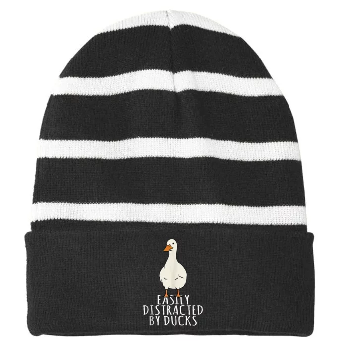 Duck Easily Distracted By Ducks Striped Beanie with Solid Band