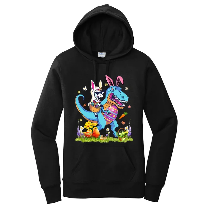 Dinosaur Easter Day Unicorn Riding Trex Bunny Costume Women's Pullover Hoodie