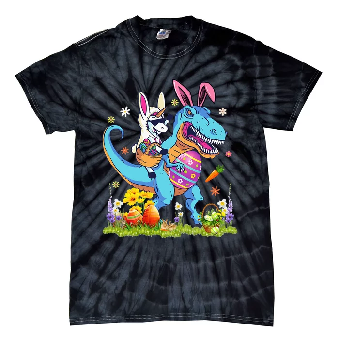 Dinosaur Easter Day Unicorn Riding Trex Bunny Costume Tie-Dye T-Shirt